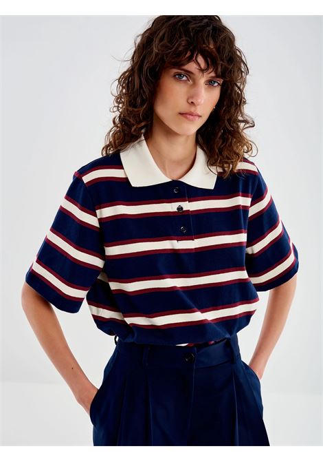 Polo a Righe Colletto Bianco VICOLO | TD0680BLU BORDO